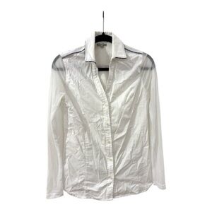 Anatomie White Button Down Shirt with Sheer Sleeves Size Small